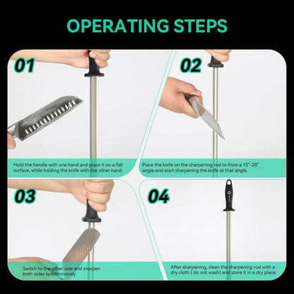 12 In. Diamond Carbon Steel Professional Knife Sharpener Rod | Kitchen, Home or Hunting | Master Chef, Hunter or Home Gourmet Blade Sharpening Rod or Stick | for Kitchen and Hunting Knives. Diamond Coated Carbon Steel Rod for Consistent, Reliable Sharpening and Honing Every Time.9