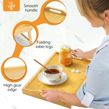 Bamboo Bed Tray Table, Folding Legs and Handles, Breakfast Tray, Laptop Desk for Bed or Sofa, Serving Tray for Eating, Working, Reading,Picnic4