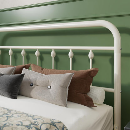 Full Metal Bed Frame with Victorian Iron-Art Headboard, Cream4