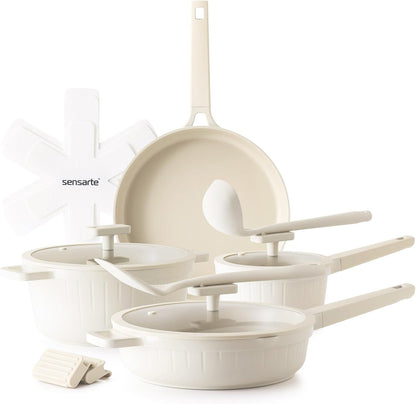 14Pcs Pots and Pans Set Non Stick, Ceramic Cookware Set Non Toxic | PFAS/PTFE Free, Induction Cookware, Even Heating, Durable, Dishwasher Safe, Healthy Kitchen Cooking Set, Stay-Cool Handles1