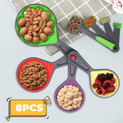 8Pcs Collapsible Silicone Measuring Cups and Spoons Set Soft Portable Adjustable Camper Kitchen Accessories for Liquid Dry Baking Utensils Kitchen Tools Travel Measuring Cup5