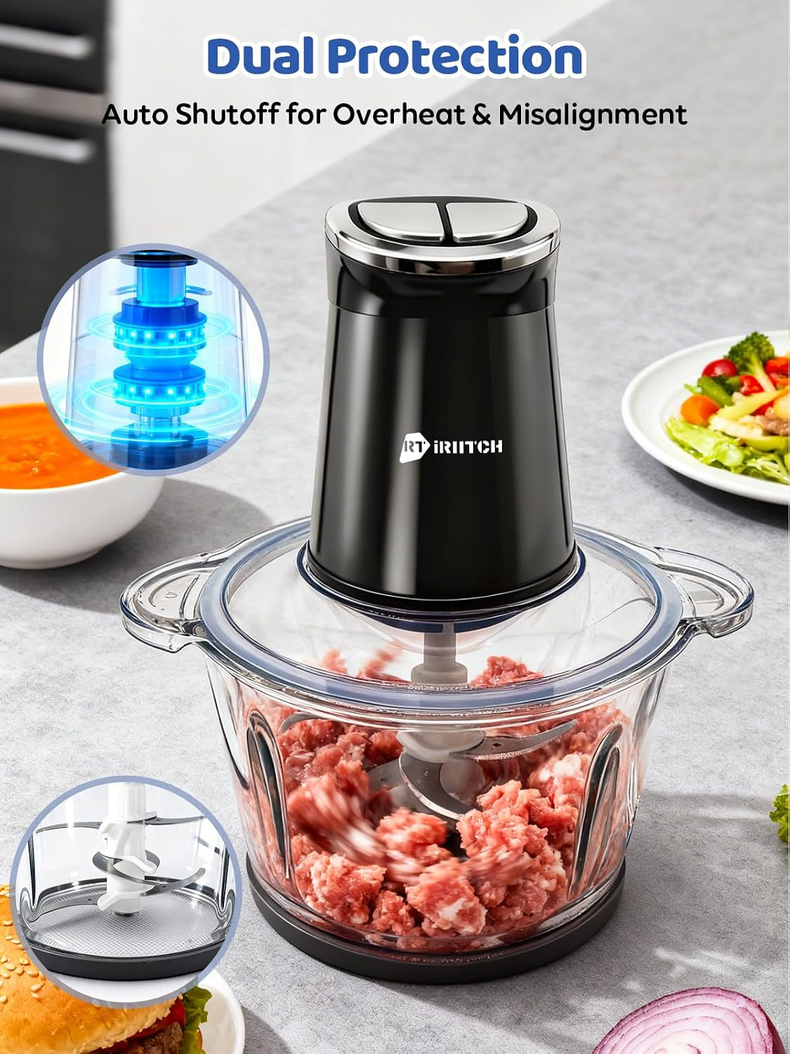iriitch-food-processor-with-led-timer-800w-electric-chopper-2-bowls-12-cups-glass-bowl-12-cups-stainless-steel-bowl-2-set-6-bi-level-s-blades