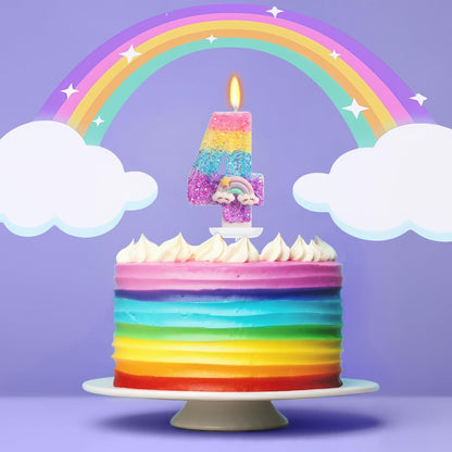 Rainbow Number 4 Birthday Candle, Rainbow Party Decorations Girl6