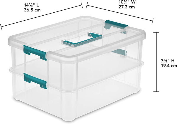 1427CLR Stack & Carry - 2 Layer Box, Clear Lid & Blue Handle, See-Through Layers2