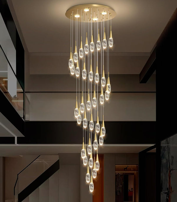 36-Lights 197 Inches Large Modern Chandelier LED Light Fixtures High Ceiling Long Light Chandelier for Entrance Foyer Dimmable Lights with Remote Living Room Ceiling Pendant Lighting Shine Gold1