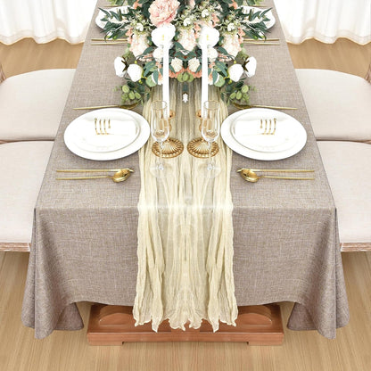 2 Pack Linen Textured Rectangle Tablecloths, 60 X 102 Inch, Nature8