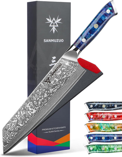 8.5 Inch Kiritsuke Kitchen Chef Knife - 67 Layers Damascus Steel & Resin Handle - Xuan Series(Sapphire Blue)1
