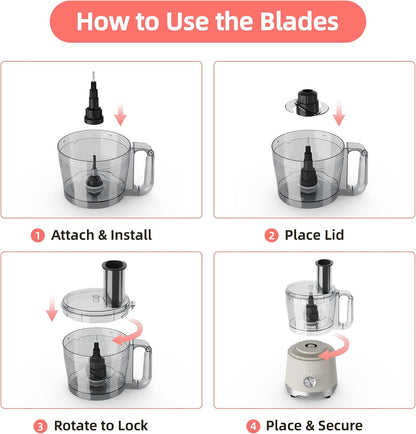 Electric Food Processor 10.5 Cup, Multi-Function Vegetable Chopper with French Fry Slicer, Dough Mixer, Easy to Clean, Secure Design, Stainless Steel, for Vegetables, Smoothie, Fruit6