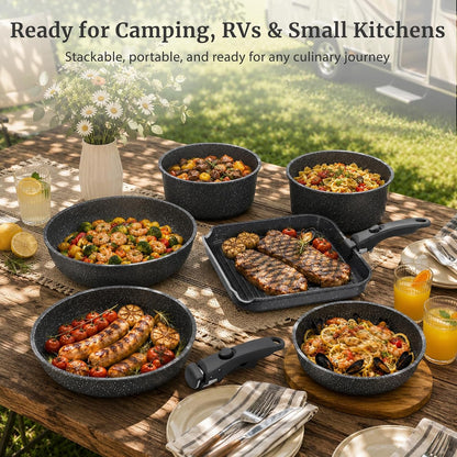 21Pcs Nonstick Pots and Pans Set with Removable Handles, Oven Safe | Non-Toxic Granite Cookware Set for Rvs, Camping, Induction Compatible, Stackable Pfoa/Pfos-Free9