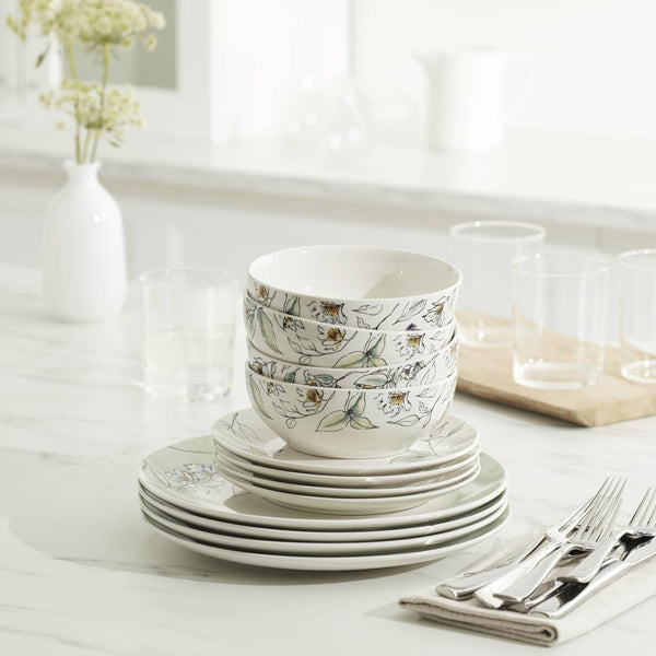 Botanica Porcelain 12-Piece Dinnerware Set for 46