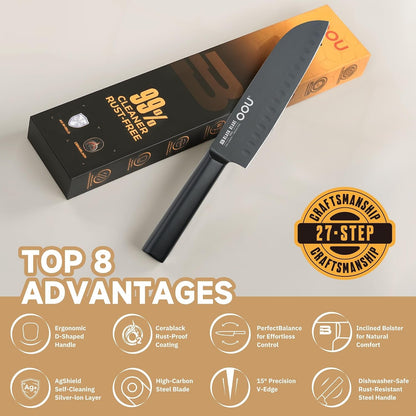 ® Black Blade 7 Inch Santoku Knife with Agshield™ & Cerablack™ Technology, Rust-Resistant & Easy-Clean Finish, Japanese Style Hollow Edge for Dicing & Mincing3