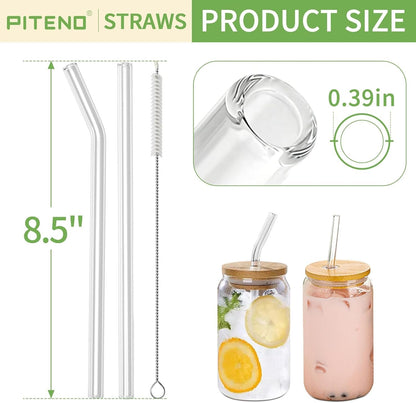 ® 12Pcs Glass Straws with 4Pcs Brushes, Reusable Clear Glass Drinking Straws, 8.5''X10Mm, Set of 6 Straight and 6 Bent with 4 Cleaning Brushes, Perfect for Smoothies, Milkshakes, Juice, Tea2