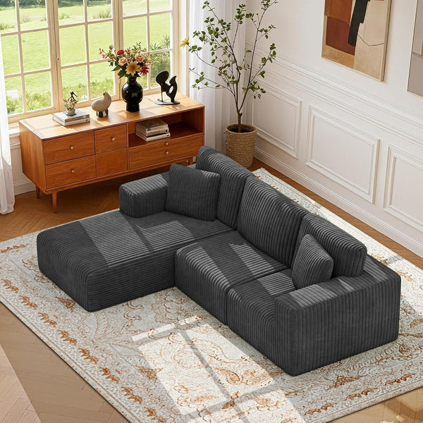 107'' Modular Sectional Sofa, L Shaped Cloud Couch for Living Room, Modern Plush Corduroy Boneless Sofa with Chaise for Bedroom, Gray2
