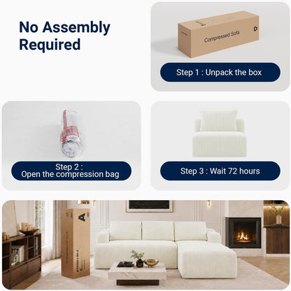 Modular Sectional Sofa, Boneless Couches for Living Room with Individually Wrapped Coil Support, No Assembly Required, Corduroy Fabric (Cream, 93" L-Shape Left Chaise)7