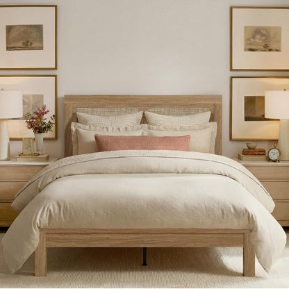 Full Bed Frame with Headboard Wood, Rattan Boho Bedframe with Wooden Slats Surpport, Easy Assembly Platform Bed, No Box Spring Needed, Natrual Walnut1