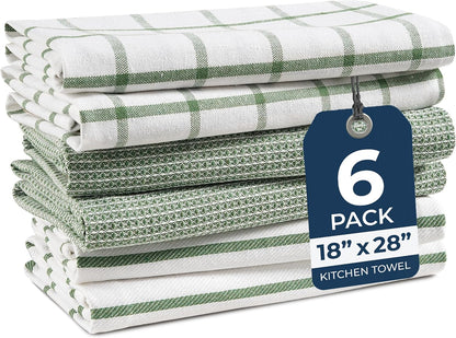 Cotton Kitchen Towels Set, 6-Pack – Absorbent, Quick-Drying Dish Towels, 18" X 28", Premium Hand and Tea Towels - Olive1