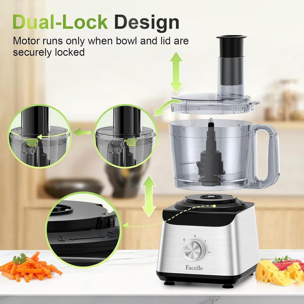 600W Electric Food Processor 10 Cup Large Bowl and 6.8Oz Grinder Combo | Vegetable Chopper for Mincing, Dicing, Shredding, Puree & Kneading Dough, Great for Cheese Grater, Hummus, Meat and Salsa3