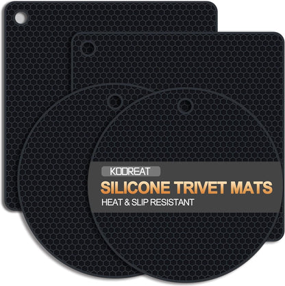 4 Pack Silicone Trivets for Hot Dishes | Heat-Resistant Non-Slip Hot Pads for Kitchen Countertops and Tables, Food-Grade Thick Silicone Mats (7.1X7.1In)1