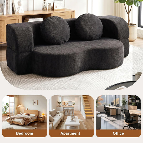 78" Convertible Sofa Bed, Sleeper Boneless Futon Sofa, Black7