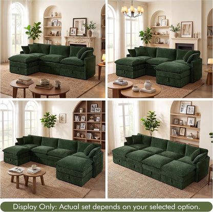 Modular Sectional Sofa with Storage Ottomans,103" L-Shaped Cloud Couch,Comfy Modern Couches with Pillows & Upholstered Deep Seat Cushion for Apartment Living Room Bedroom（Green）7