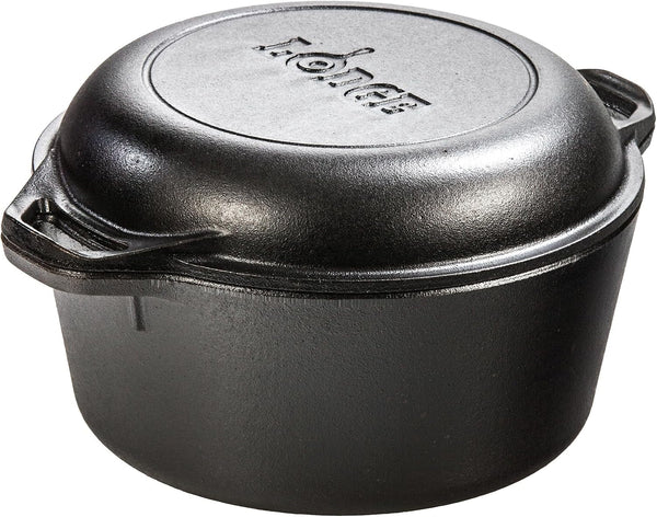Cast Iron Double Dutch Oven, 2-In-1 Pot and Skillet Combo, 5 Quart | Pfas-Free & Non-Toxic Oven-Safe Cast Iron Dutch Oven with Loop Handle, Even Heat Retention, Ideal for Sourdough Bread Baking1