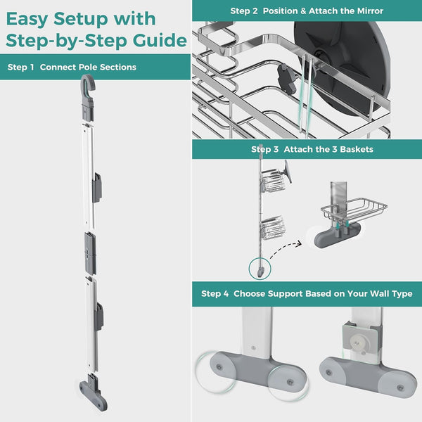Adjustable Shower Caddy Hanging over Shower Head, Storage Organizer Rack9