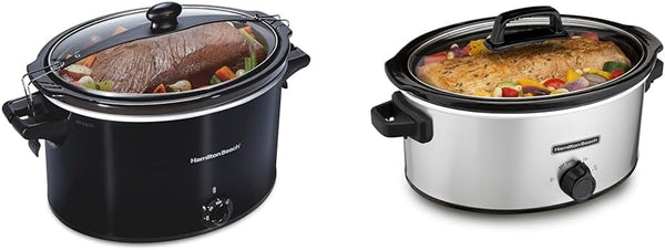 Slow Cooker, Extra Large 10 Quart, Stay or Go Portable with Lid Lock & 6-Quart Slow Cooker with 3 Cooking Settings, Dishwasher-Safe Stoneware Crock & Glass Lid, Silver (33665G)1