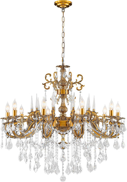 Gold Crystal Chandelier, 10-Light Antique Bronze Candle Pendant Ceiling Light Fixture with K9 Crystals for Dining and Living Room, Bedroom, Kitchen Island, Hallway, Dia 36"9