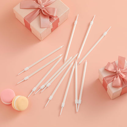 36-Count Pearl White Long Thin Birthday Candles, Cake Candles, Birthday Parties, Wedding Decorations, Party Candles3