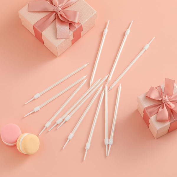 36-Count Pearl White Long Thin Birthday Candles, Cake Candles, Birthday Parties, Wedding Decorations, Party Candles3