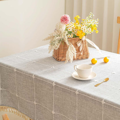 Farmhouse Tablecloth Cotton Linen Waterproof Burlap Table Cloth Rectangle Table Cloths for Kitchen Dinning Tabletop Decoration-Grey Plaid-Rectangle, 55''X 86'', 6-8 Seats4