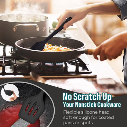 Black Silicone Cooking Utensils Set, 7PCS Nonstick Kitchen Utensils4