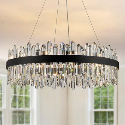 Black Modern Oval Crystal Chandelier, 24-Lights Luxury Chandeliers 2-Tiers K9 Crystal Chandelier Pendant, Light Fixture G9 Lights for Dining Living Room Entryway Kitchen Dia 30 Inch1
