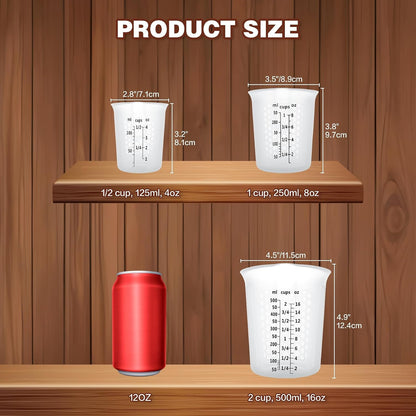 Silicone Measuring Cups Set 125Ml + 250Ml + 500Ml for Cooking Reusable Baking Supplies Silicone Flexible Melting Measure Cup for Butter, Chocolate2