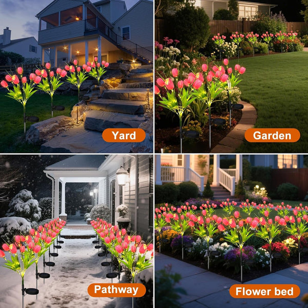 Solar Tulip Garden Lights, Flowers Light Waterproof, 2 Pack, Pink6