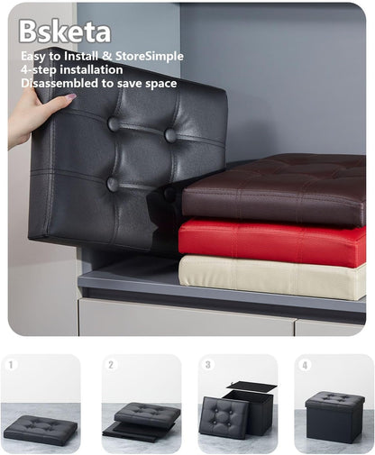 Storage Ottoman, Folding Foot Stool with Thicker Foam Padded Seat Small Leather Storage Ottoman Bench Foot Rest for Living Room Foldable Coffee Table 17X13X13In,Black | Ottoman with Storage, Thicker Foam Padded Seat, Living Room, Dorm, Bedroom, Load 440 Lbs,Easy to Install, 17X13X13In5