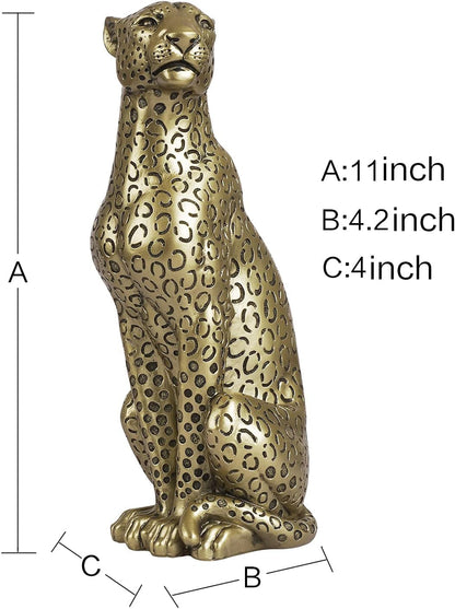 Cheetah Statue Home Decor Leopard Sculpture Resin Sitting Cheetah Figurine Desktop Table Top Ornament Decoration for Home Office Champagne Gold2