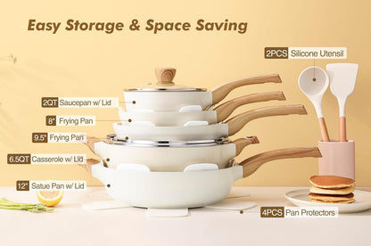 Ceramic Cookware Sets, Pots and Pans Set Non Stick, 14 Piece Induction Cookware, Non Toxic Healthy Non Stick Kitchen Cooking Set, with Frying Pans Set, PFAS PTFE PFOA PFOS Free3