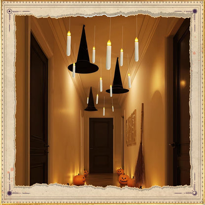 Floating Candle with Wand Remote, 12 Pcs Magical Candlesticks Witch Decors, Warm Yellow Flameless Taper Candles Battery Operated, LED Window Candle for Halloween Party Decor4