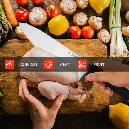 10" Professional Chef Knife, High Carbon Steel, Ergonomic (Black)5