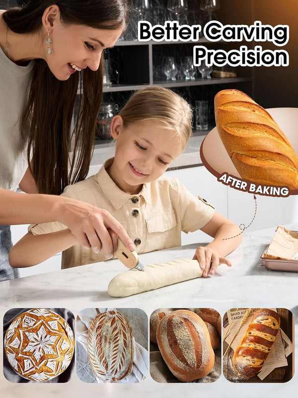 Bread Lame Sourdough Scoring Tool, Magnetic Bread Scoring Tool with 5 Retractable Razor Blades, Sourdough Bread Baking Supplies, with Scoring Patterns Booklet & Pan Scraper, Push-Pull Safety Design2