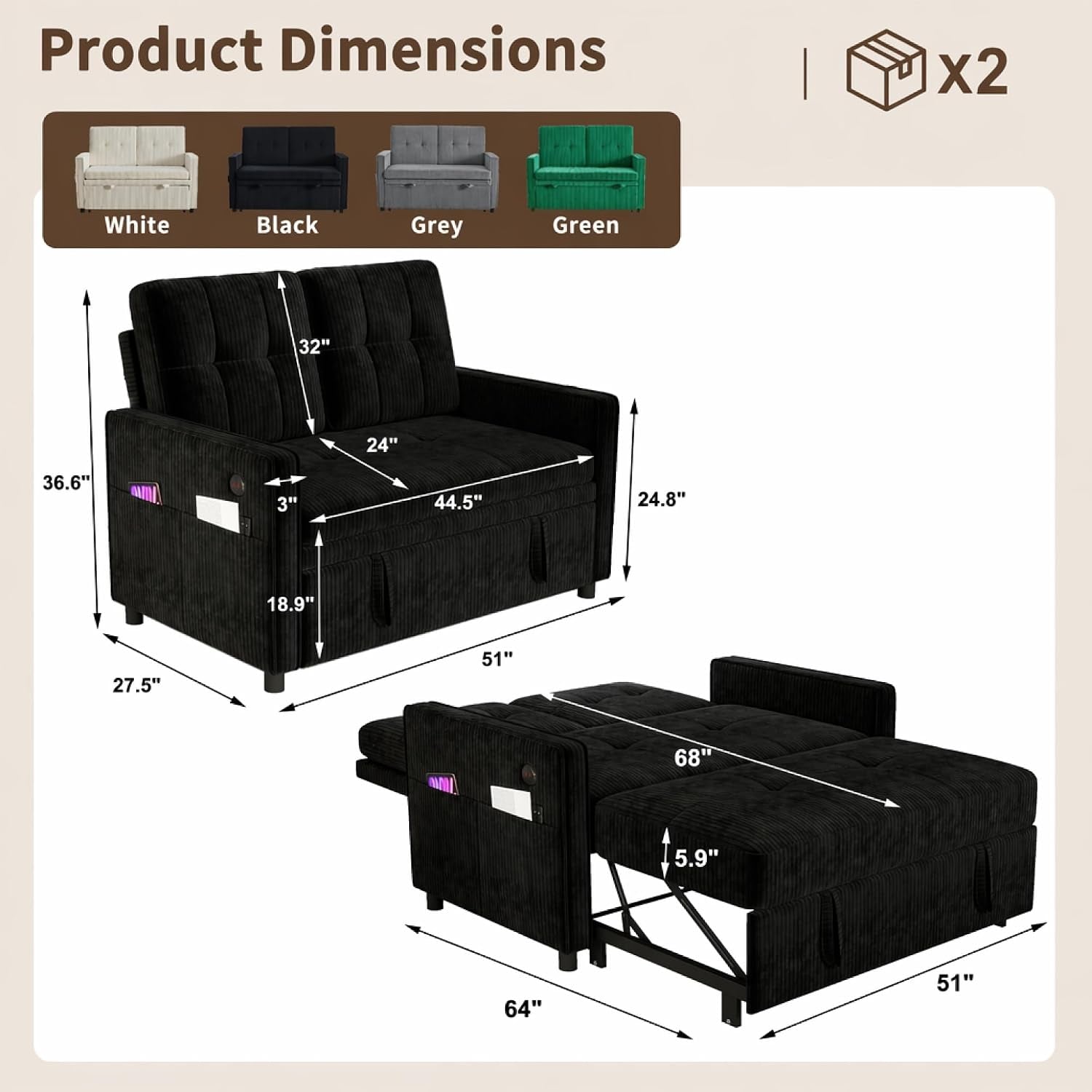 3-in-1-convertible-sleeper-sofa-bed-corduroy-pull-out-couch-black