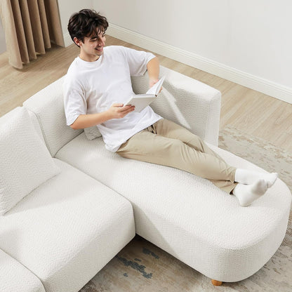 113" U-Shaped Sectional Sofa with 4 Pillows, 4-Seater, Boucle White3
