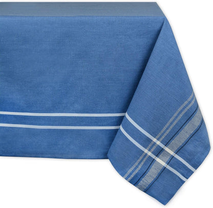 French Stripe Tabletop Collection Farmhouse Style Dining Table Linen Tablecloth, 60X84, Blue Chambray1