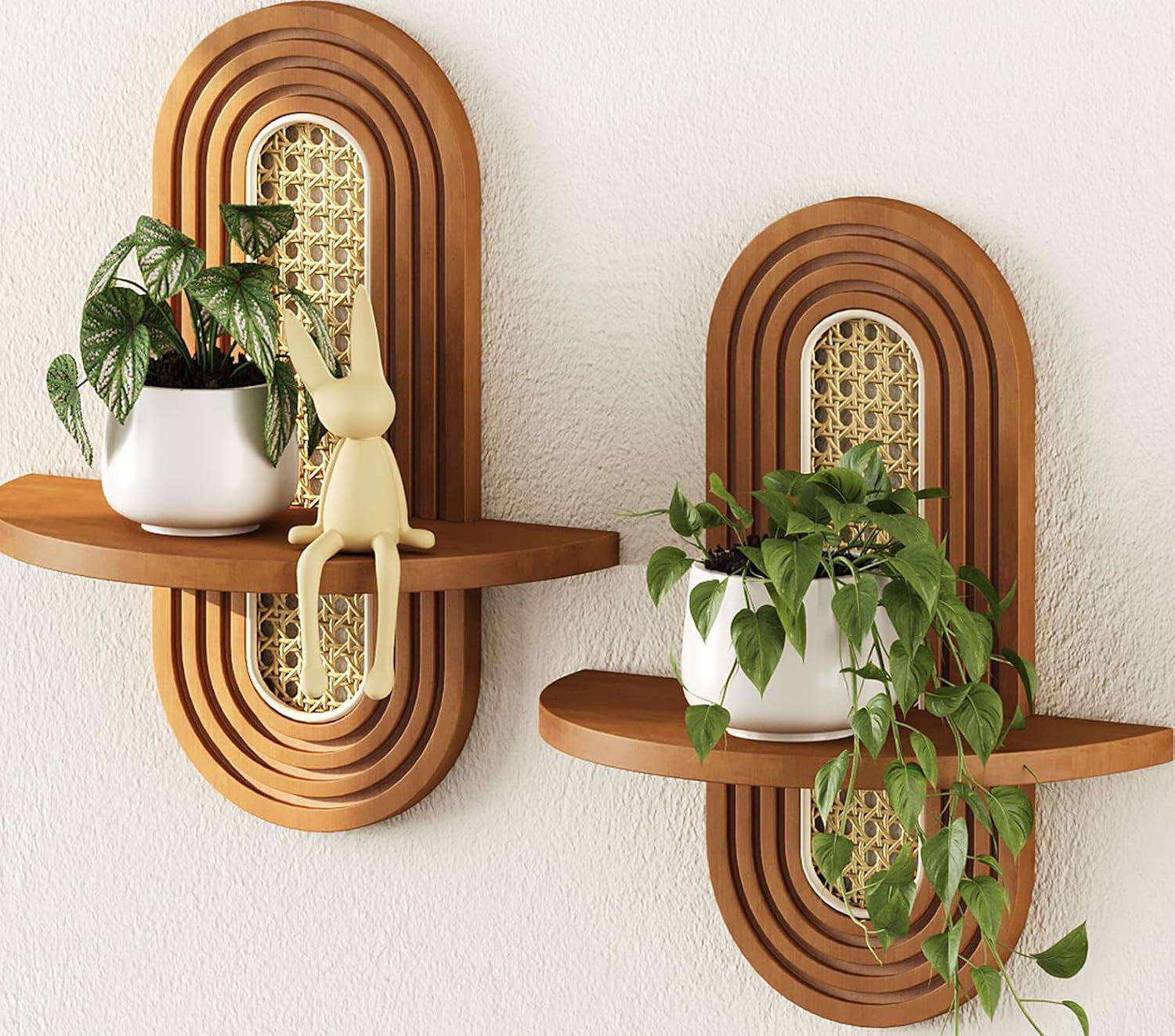 floating-shelves-for-wall-boho-home-wall-decor-rattan-plant-shelf-set-of-2-mid-century-small-decorative-shelf-natural-wood-shelves-for-living-room-bedroom-house-office-walnut
