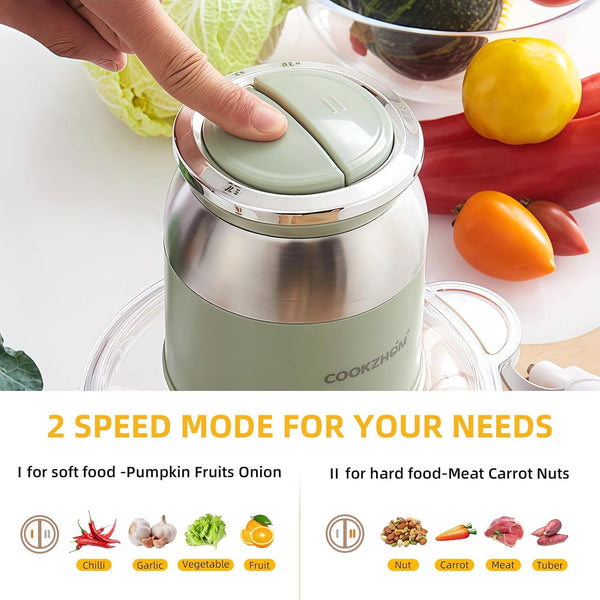 Green Food Processor,500W Electric Meat Grinder with 8 Cup Glass Bowl and 4 Sharp Blades, Food Chopper & Vegetable Chopper for Home Use,Meat Processor, Vegetables, Fruits and Nuts4