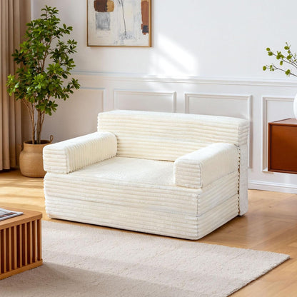 Folding Sofa Bed,Convertible Sofa Bed with Armrest Foldable Sleeper Chair, Portable Folding 4-In-1 Floor Sofa with Convertible Lounge Chair for Living Room,Bedroom,Washable Cover,White Single4