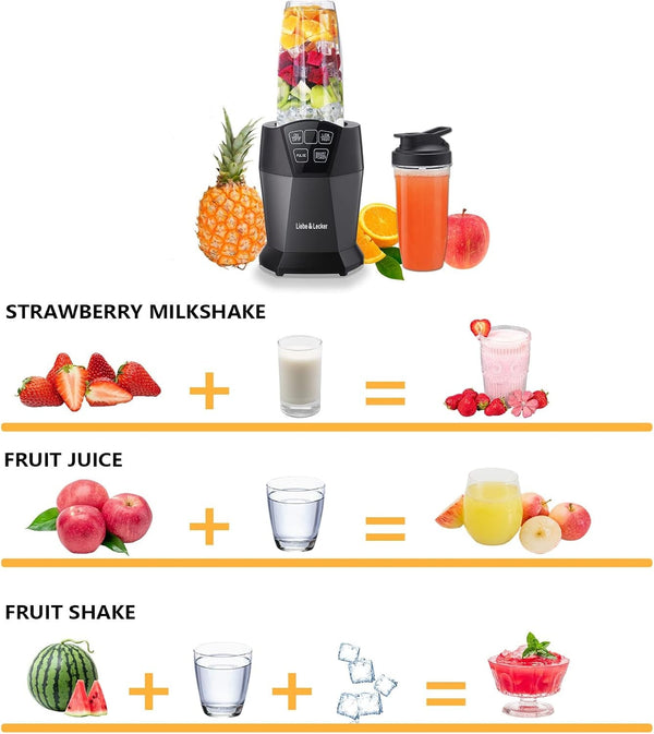 Personal Blender with 1200W-Peak-Watts, Smoothie Blender Smart Technology for Frozen Drinks, Shakes, Smoothies & Sauces, with Two 28-Oz To-Go Cups & Spout Lids, Black (2 * 28Oz Cups)5