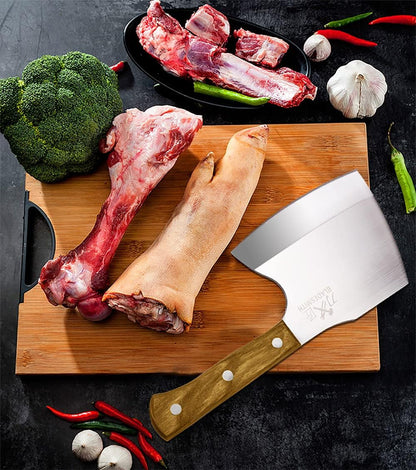 Meat Cleaver Butcher Axe Bone Chopper Heavy Duty - 6.3'' Bone Cutting Knife Bone Breaker, Stainless Steel Thicken Blade & Pear Wood Handle, Slaughterhouse Looks Manly,2025 Gifts7