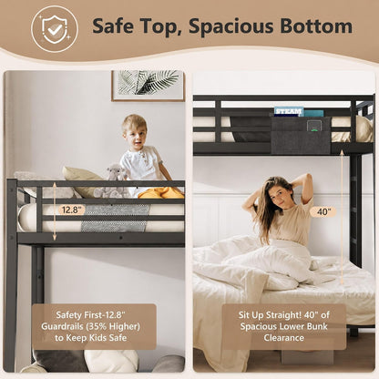 Heavy-Duty Metal Full XL over Queen Bunk Bed with Bedside Caddy, Black8